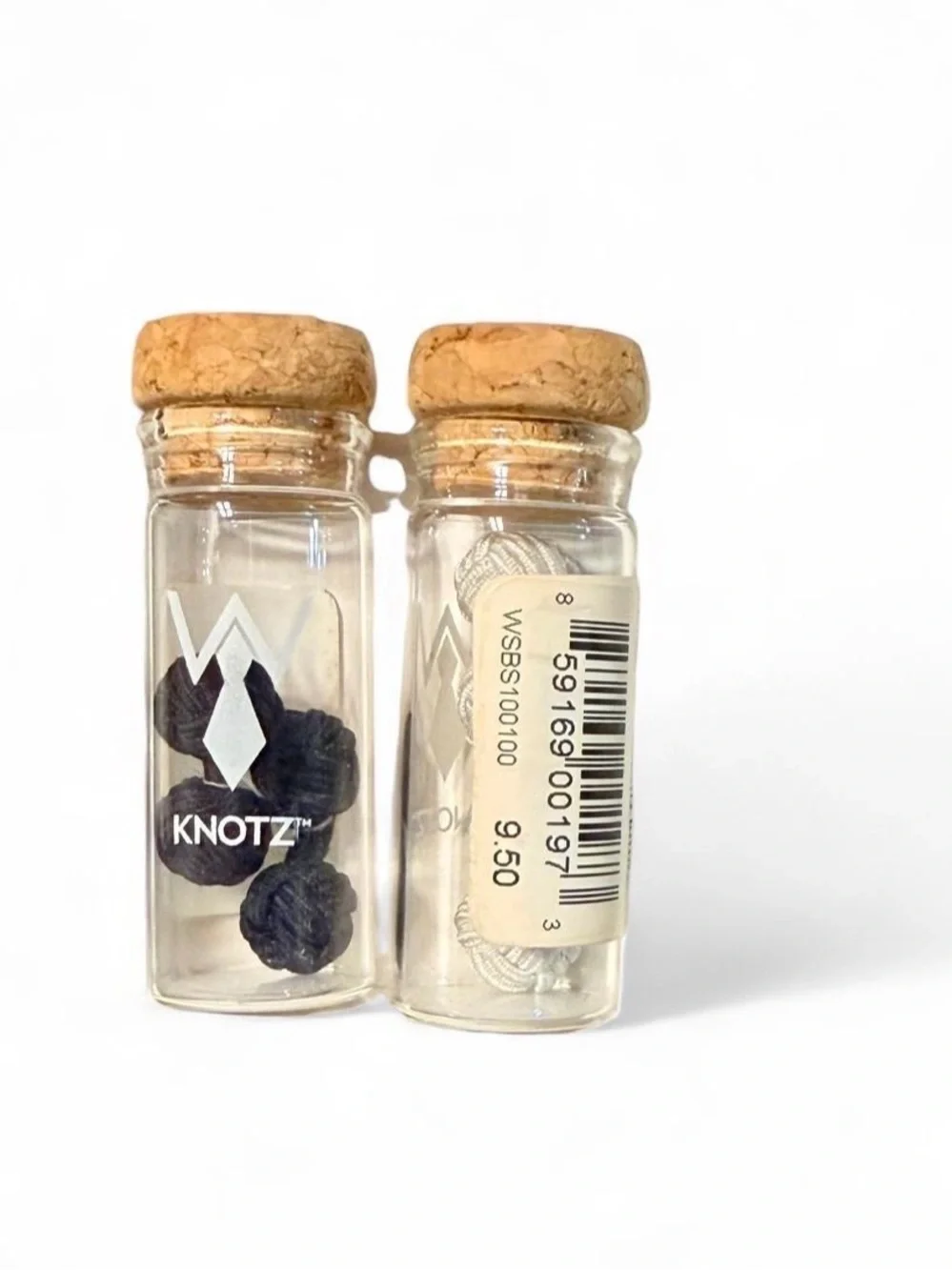 Two Sets of Knotz Fabric Cufflink One Black & One White New in Glass Bottles